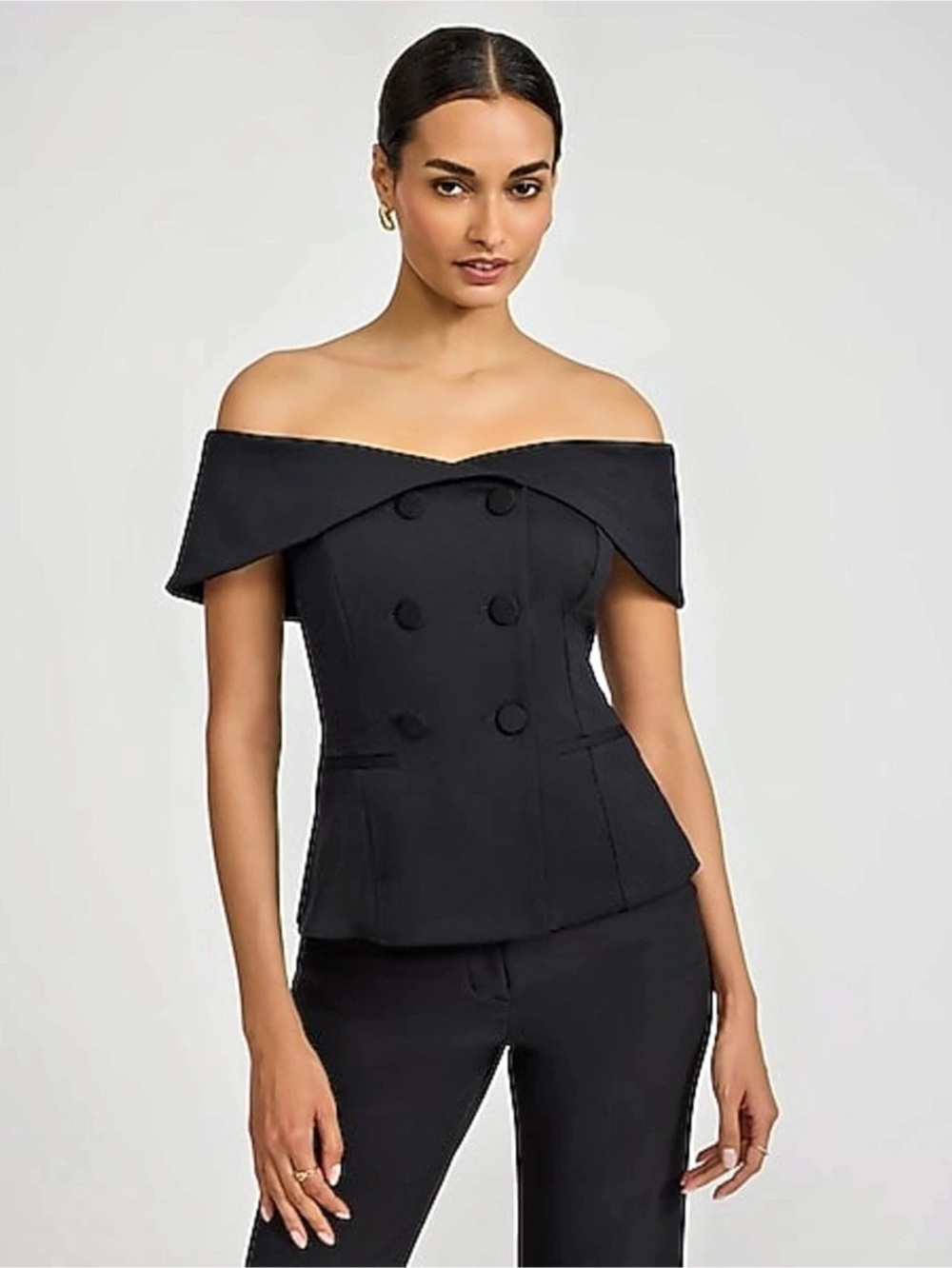 Express Brand - Black Off-Shoulder Button Front Top, NEW w/tags